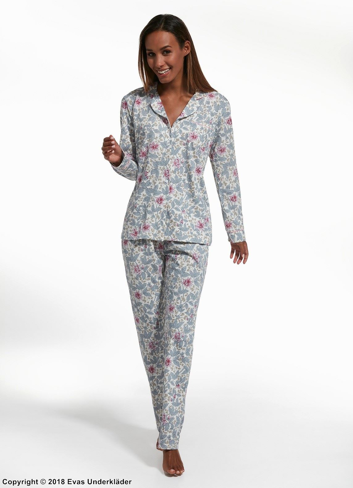 Pyjamas / morgenkåpe, myk bomull, lomme, blomster